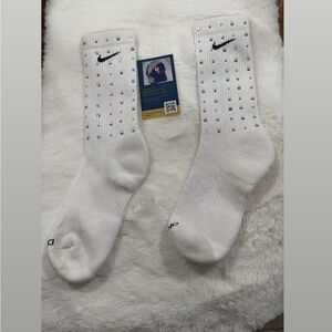 Nike White Crew Socks with Iridescent Crystals